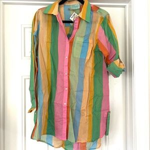 Colorful Striped Button-Up beach cover up